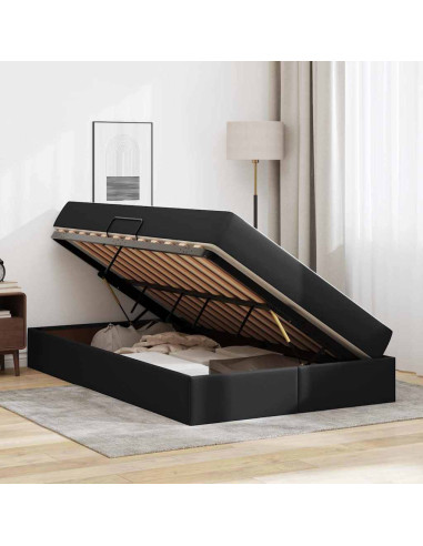 Letto con contenitore e materasso 2 pcs Nero Pelle
