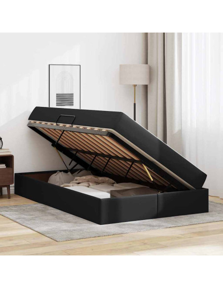 Letto con contenitore e materasso 2 pcs Nero Pelle