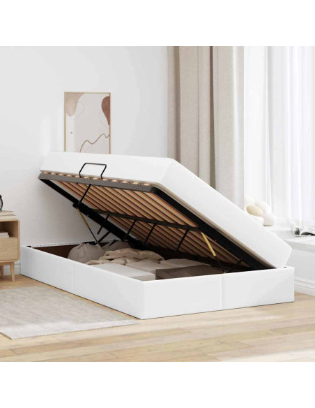 Letto con contenitore e materasso 2 pcs Bianco Pelle