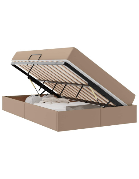 Letto con contenitore e materasso 2 pcs Cappuccino Pelle