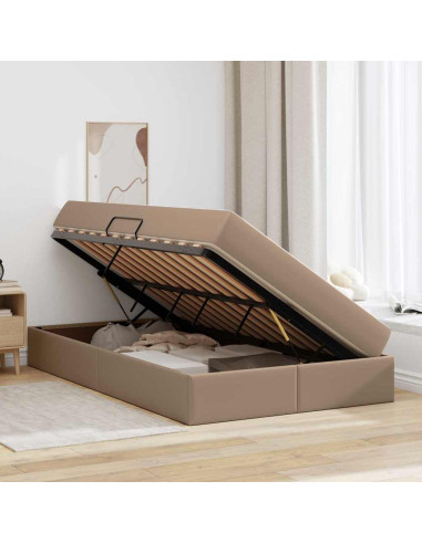 Letto con contenitore e materasso 2 pcs Cappuccino Pelle