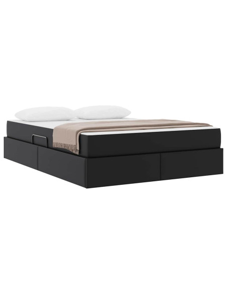 Letto con contenitore e materasso 2 pcs Nero Pelle