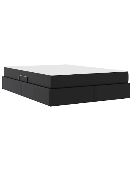Letto con contenitore e materasso 2 pcs Nero Pelle