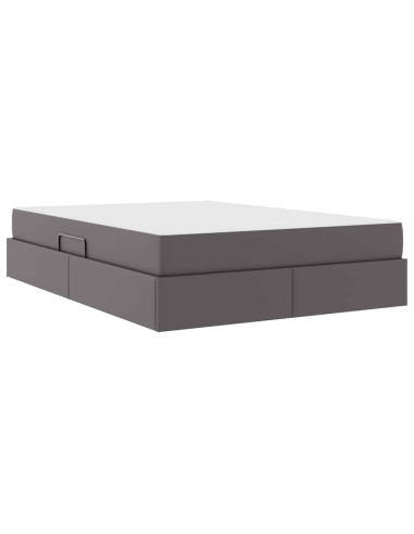 Letto con contenitore e materasso 2 pcs Grigio Pelle