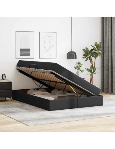 Letto con contenitore e materasso 2 pcs Nero Pelle