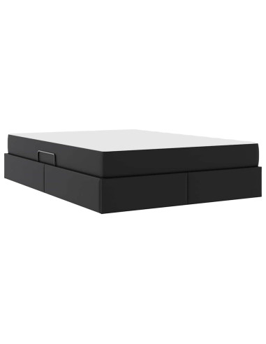 Letto con contenitore e materasso 2 pcs Nero Pelle