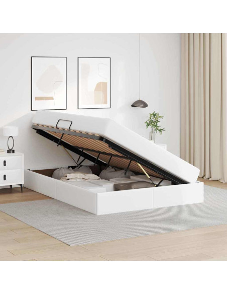 Letto con contenitore e materasso 2 pcs Bianco Pelle