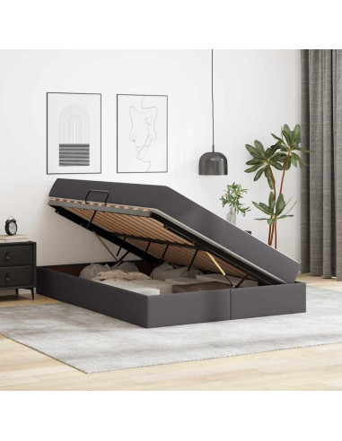 Letto con contenitore e materasso 2 pcs Grigio Pelle