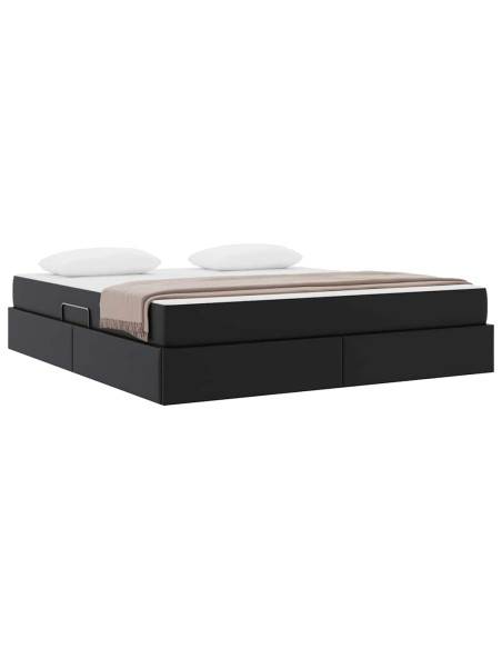 Letto con contenitore e materasso 2 pcs Nero Pelle