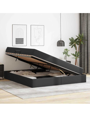 Letto con contenitore e materasso 2 pcs Nero Pelle