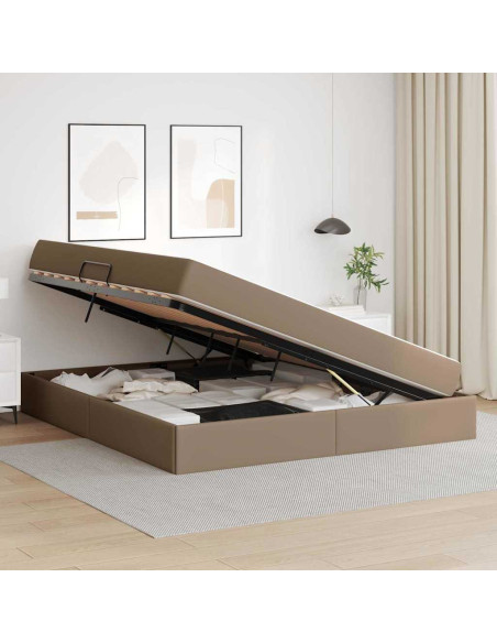 Letto con contenitore e materasso 2 pcs Cappuccino Pelle
