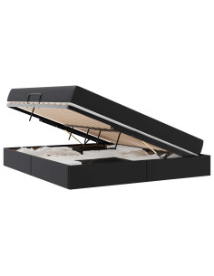 Letto con contenitore e materasso 2 pcs Nero Pelle 2