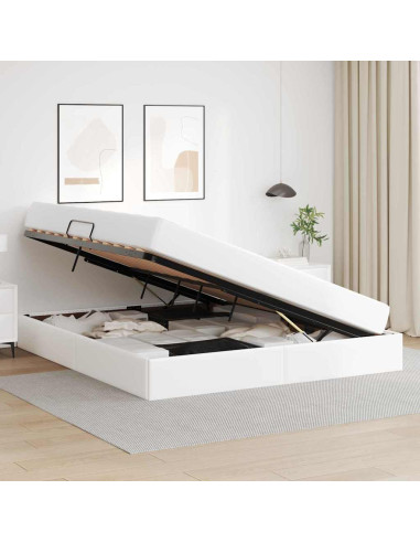 Letto con contenitore e materasso 2 pcs Bianco Pelle