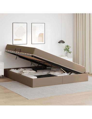 Letto con contenitore e materasso 2 pcs Cappuccino Pelle
