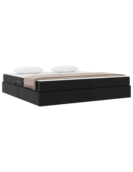Letto con contenitore e materasso 2 pcs Nero Pelle