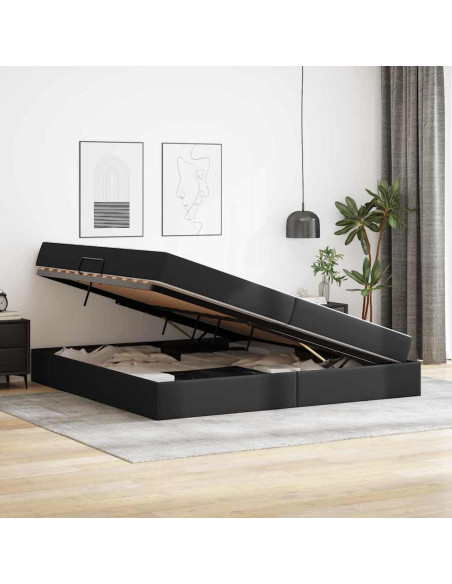 Letto con contenitore e materasso 2 pcs Nero Pelle
