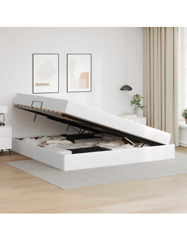Letto con contenitore e materasso 2 pcs Bianco Pelle