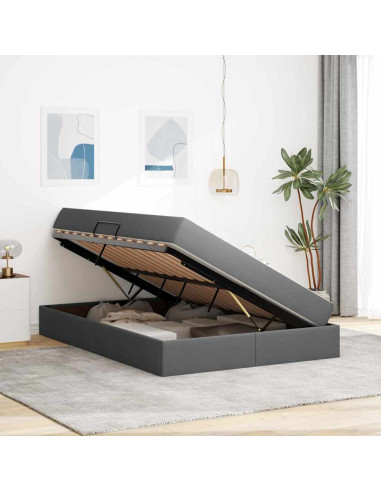 Letto con contenitore e materasso Grigio scuro 140 x 190 cm