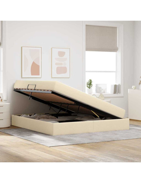 Letto con contenitore e materasso Crema 160 x 200 cm Poliestere