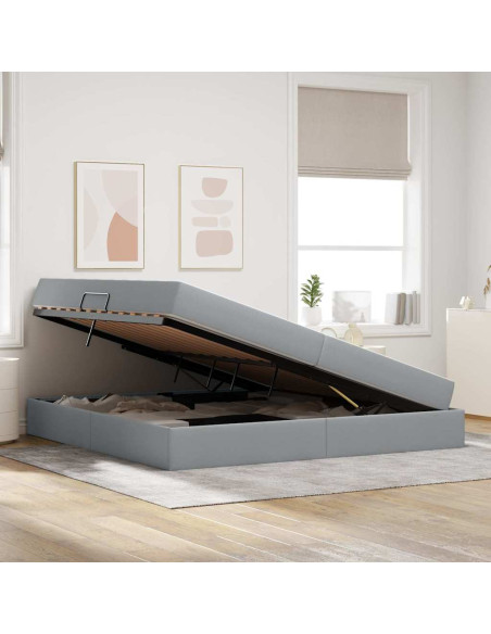 Letto con contenitore e materasso Grigio chiaro 200 x 200 cm
