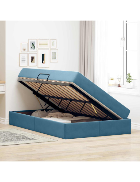 Letto con contenitore e materasso Blu 120 x 190 cm Velluto