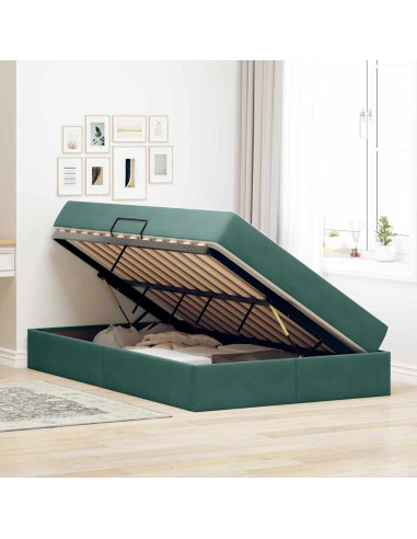 Letto con contenitore e materasso Verde Scuro 120 x 200 cm