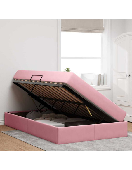 Letto con contenitore e materasso Rosa 120 x 200 cm Velluto