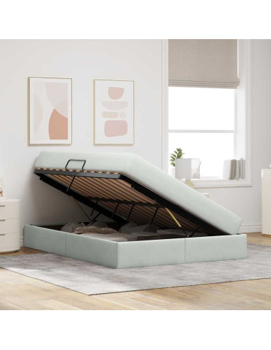 Letto con contenitore e materasso Grigio chiaro 140 x 190 cm