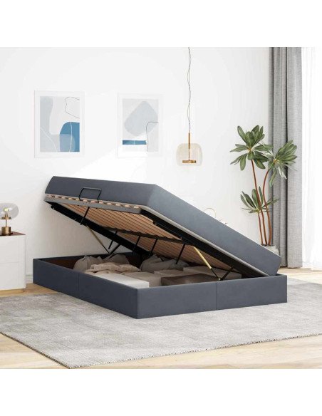 Letto con contenitore e materasso Grigio scuro 140 x 190 cm