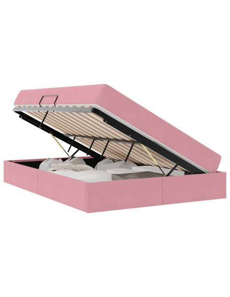 Letto con contenitore e materasso Rosa 140 x 190 cm Velluto