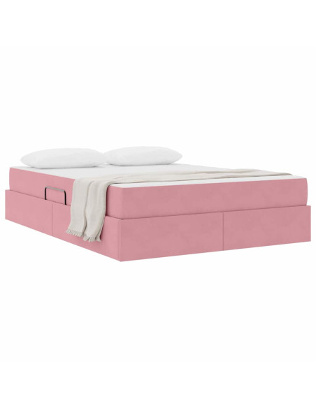 Letto con contenitore e materasso Rosa 140 x 190 cm Velluto