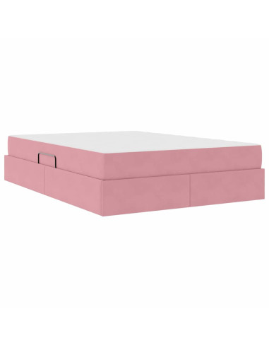 Letto con contenitore e materasso Rosa 140 x 190 cm Velluto