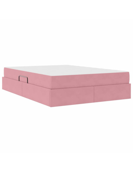 Letto con contenitore e materasso Rosa 140 x 190 cm Velluto