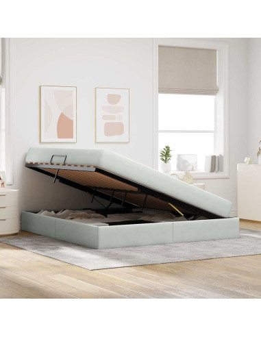 Letto con contenitore e materasso Grigio chiaro 160 x 200 cm
