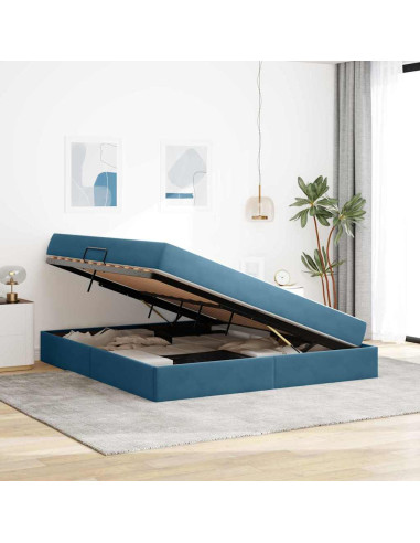 Letto con contenitore e materasso Blu Scuro 160 x 200 cm