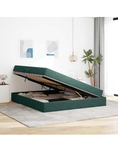 Letto con contenitore e materasso Verde Scuro 180 x 200 cm