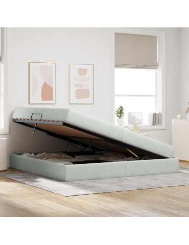 Letto con contenitore e materasso Grigio chiaro 200 x 200 cm