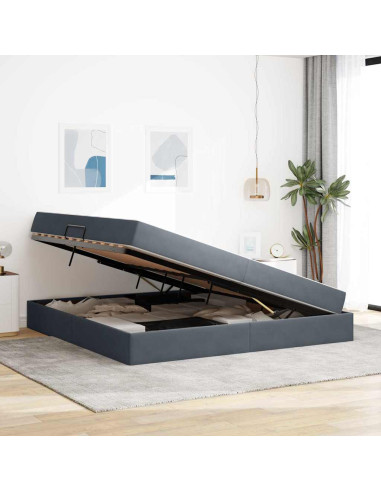 Letto con contenitore e materasso Grigio scuro 200 x 200 cm