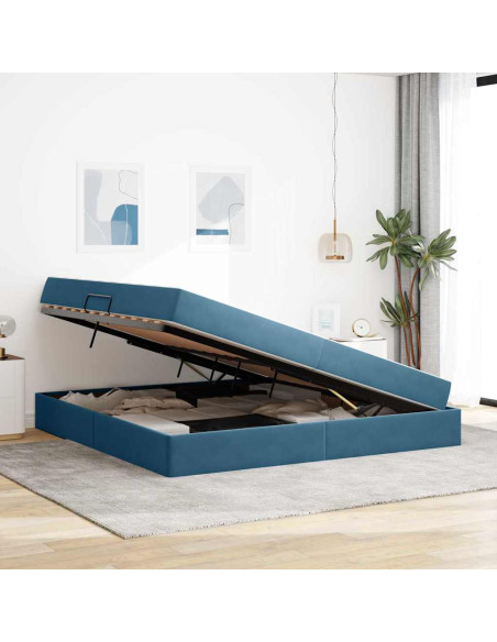 Letto con contenitore e materasso Blu Scuro 200 x 200 cm