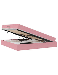 Letto con contenitore e materasso Rosa 200 x 200 cm Velluto 2