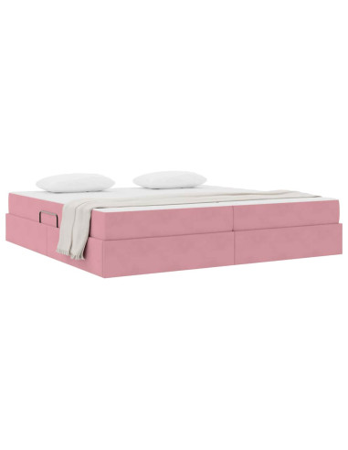 Letto con contenitore e materasso Rosa 200 x 200 cm Velluto