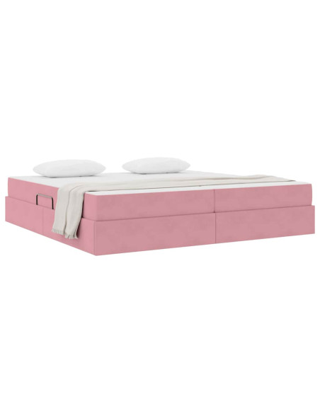 Letto con contenitore e materasso Rosa 200 x 200 cm Velluto