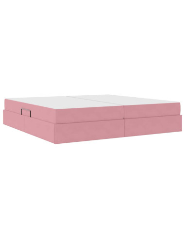 Letto con contenitore e materasso Rosa 200 x 200 cm Velluto