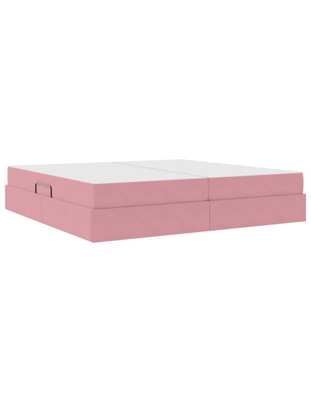 Letto con contenitore e materasso Rosa 200 x 200 cm Velluto