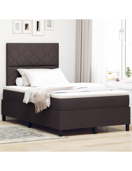Letto a molle con materasso Marrone scuro 120 x 190 cm Tessuto