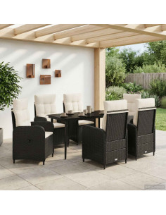 Set Tavolo da Salotto con cuscino 7 pcs Nero e Bianco Crema