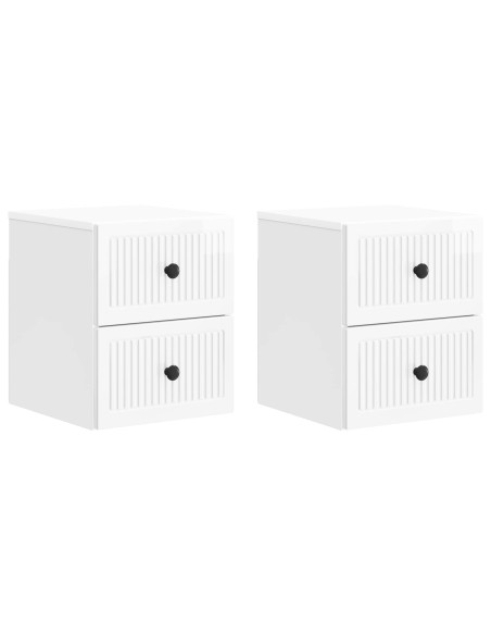 Mobiletto da notte a muro 2 pcs Bianco Lucido 33 x 34,5 x 40 cm