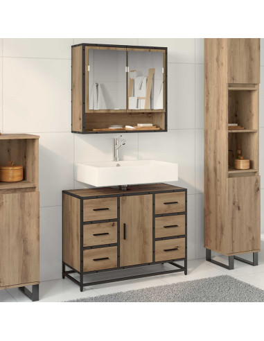 Mobile da Bagno con cassetto Rovere artigianale 80 x 33 x 60 cm