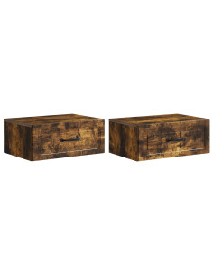 Mobiletto da notte a muro 2 pcs Rovere Fumo 49 x 34,5 x 20 cm