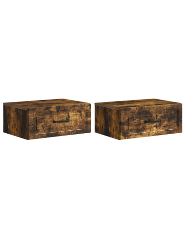Mobiletto da notte a muro 2 pcs Rovere Fumo 49 x 34,5 x 20 cm